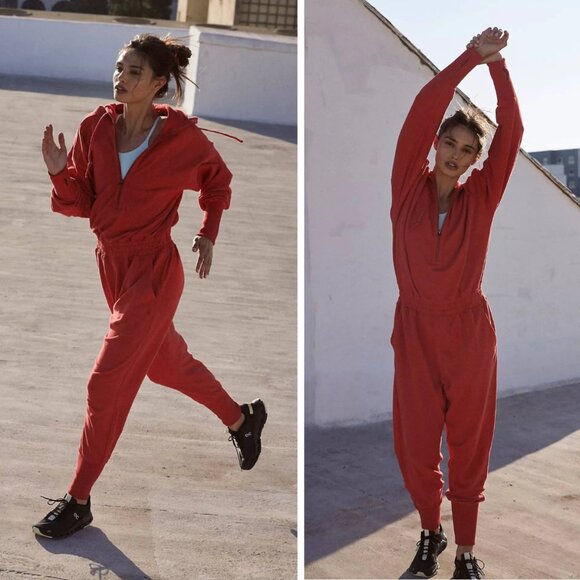 Free People Movement Training Day Jumpsuit Heathered Red - Picture 1 of 12